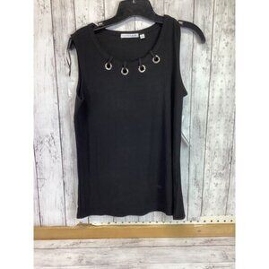Notations Black Grommet Embellished Scoop Neck Knit Tank Top Size Small
